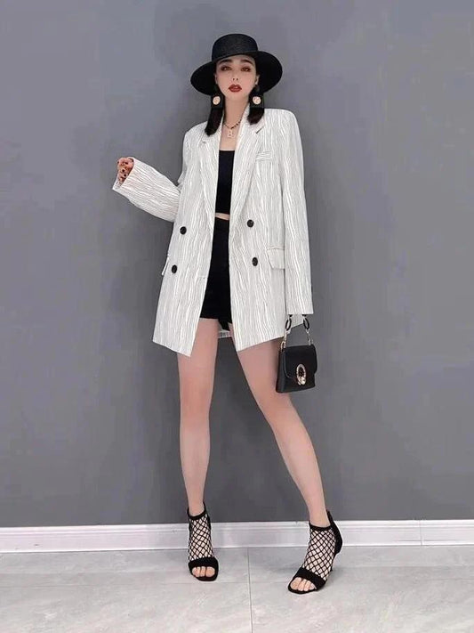Long Sleeves Loose Double Breasted Cotton Linen Suit Blazer