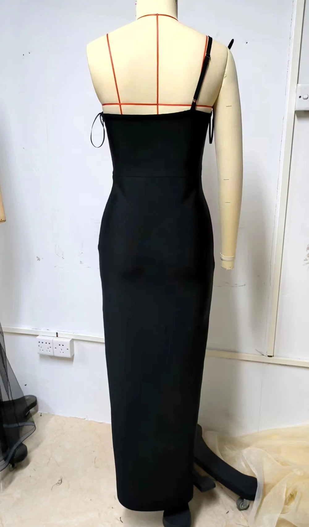 One Shoulder Sleeveless Diamond Split Thigh Maxi Bandage Dress