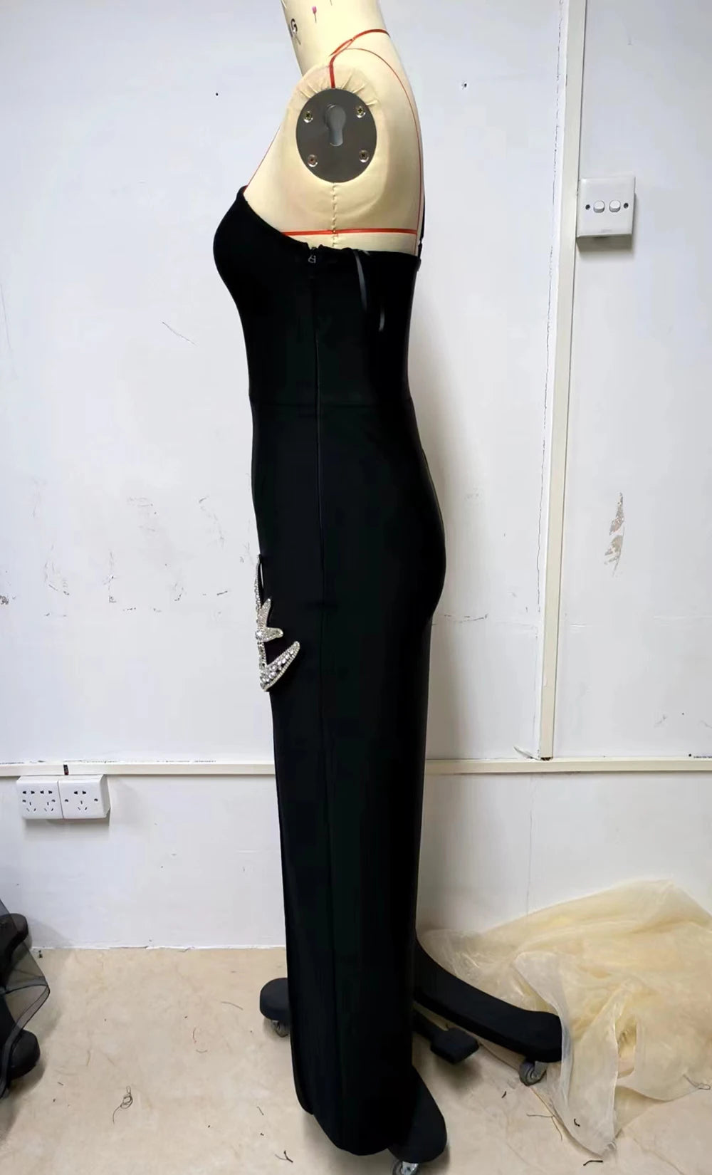 One Shoulder Sleeveless Diamond Split Thigh Maxi Bandage Dress