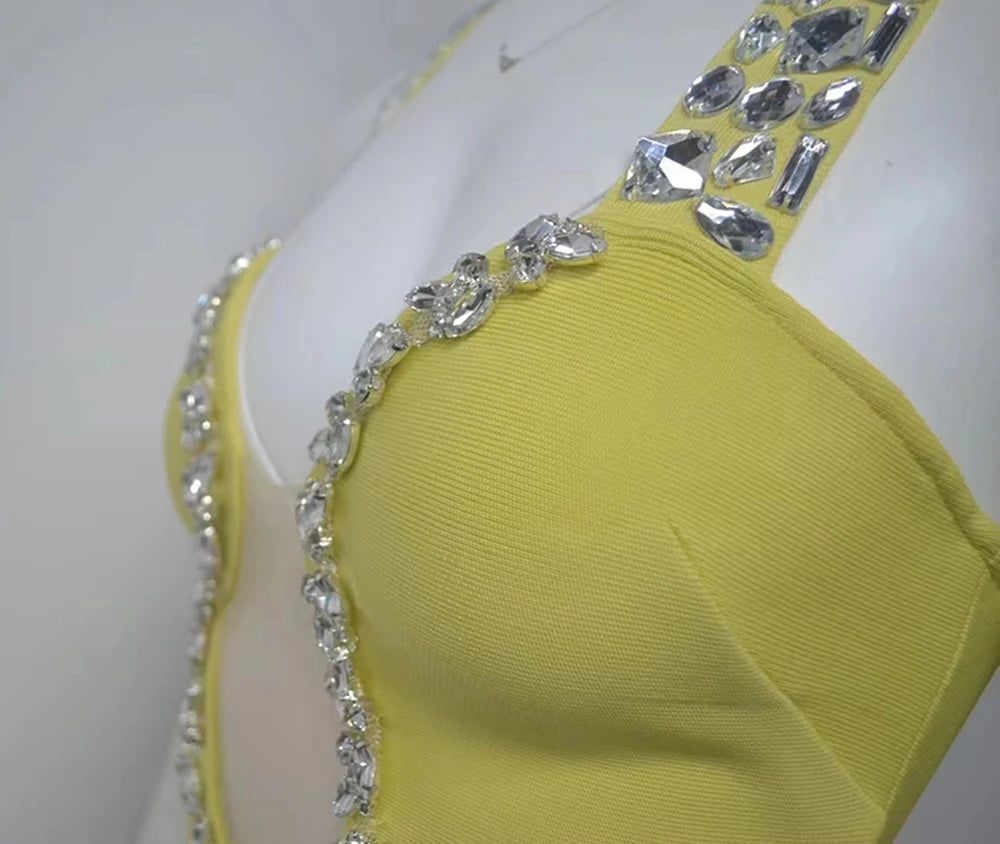 V-neck Sleeveless Backless Diamond Tight Split Maxi Bandage Dress
