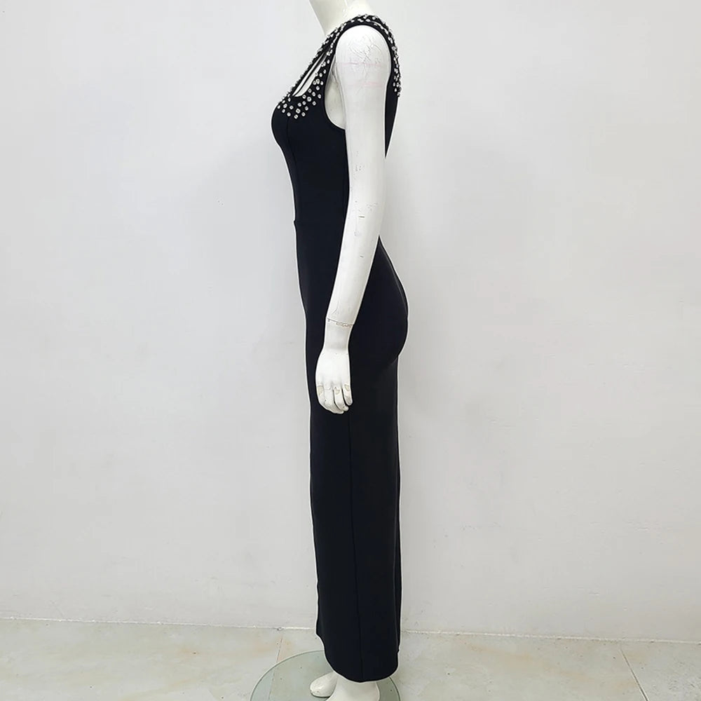 Open Back Diamond Tight One Side Split Bandage Maxi Dress