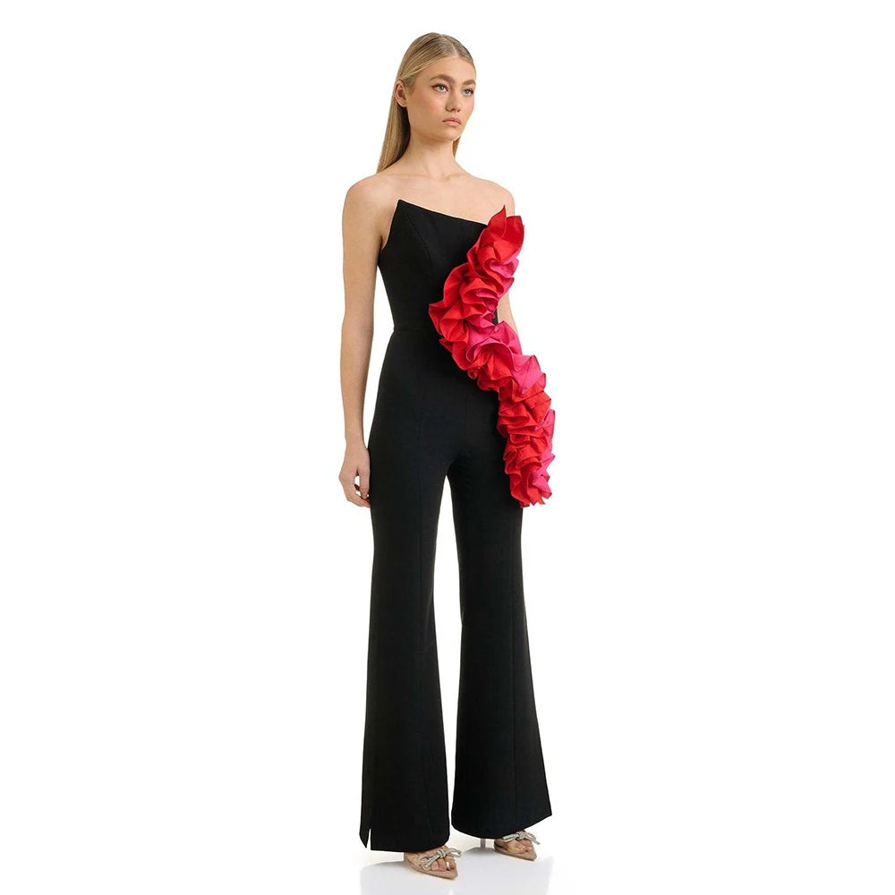 Ruffle Edge Without Shoulder Straps High Waist Wide Leg Bandage jumpsuit