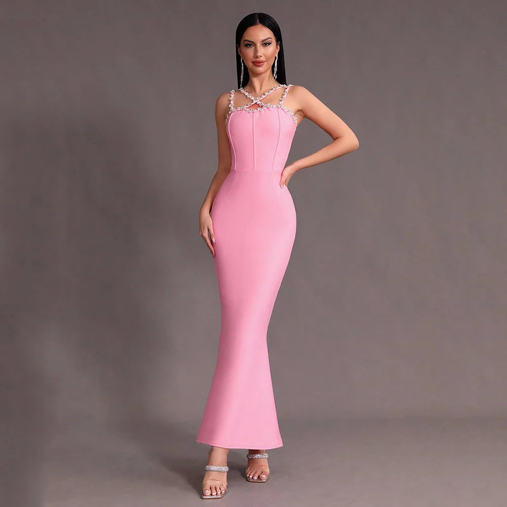 Sleeveless Luxury Diamond Mermaid Bandage Maxi Dress