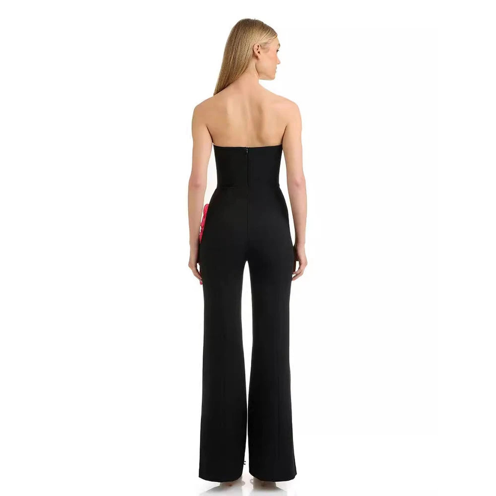 Ruffle Edge Without Shoulder Straps High Waist Wide Leg Bandage jumpsuit