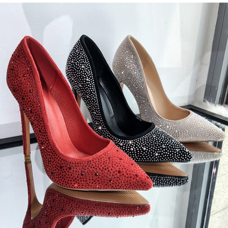 Pointed Toe Rhinestone Pumps Thin High Heel Shoes