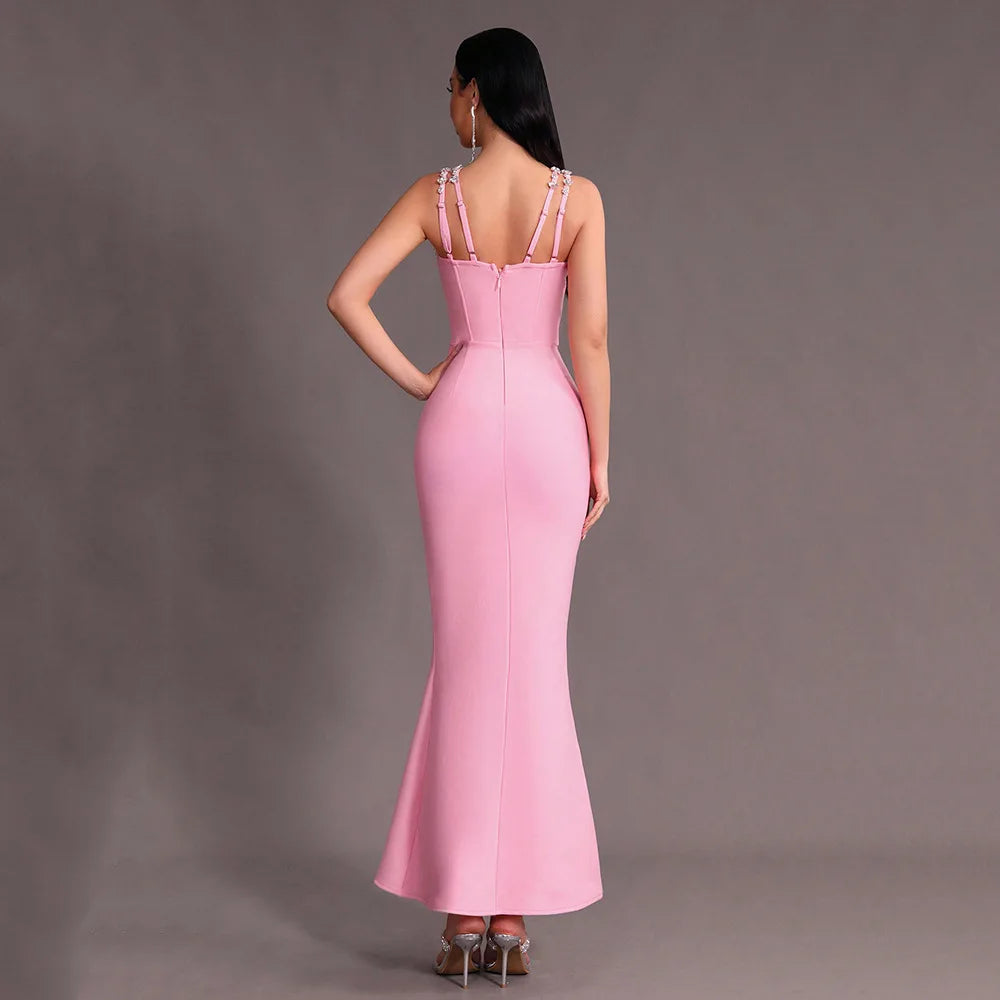 Sleeveless Luxury Diamond Mermaid Bandage Maxi Dress