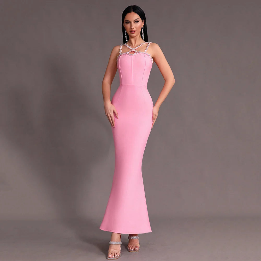 Sleeveless Luxury Diamond Mermaid Bandage Maxi Dress