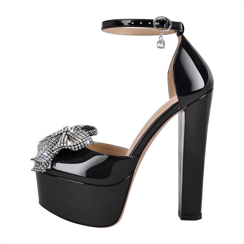 Platform Butterfly-knot Round High Heels Ankle Strap Sandals