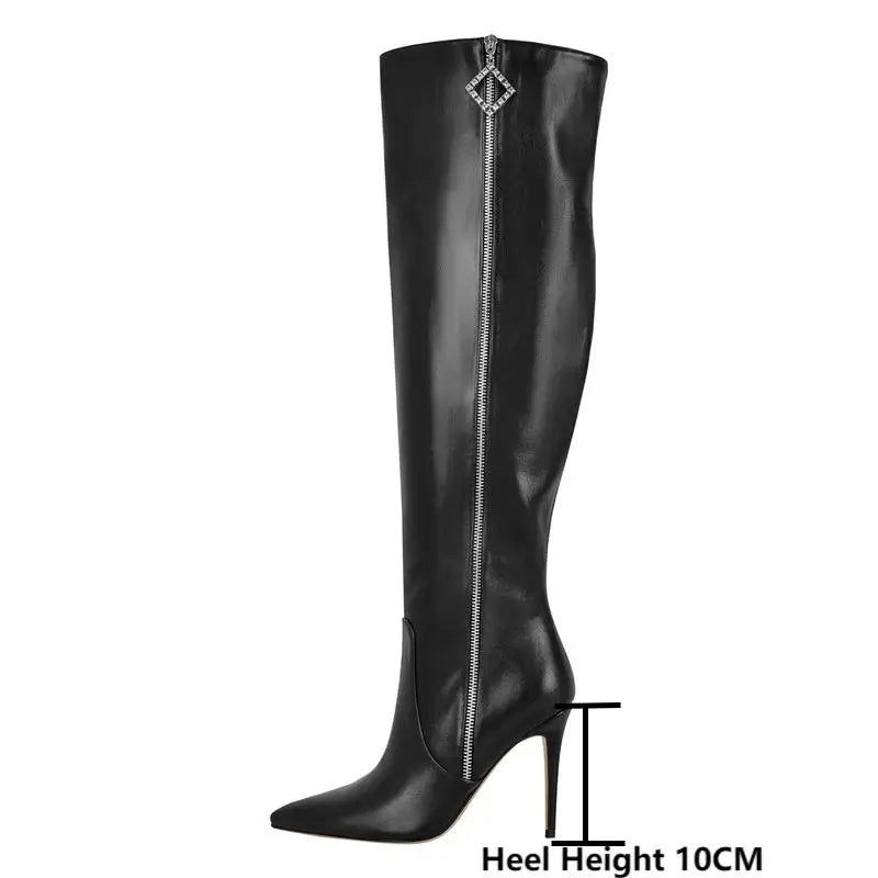 Pointed Toe Side Zipper Thin High Heel Over Knee High Boots