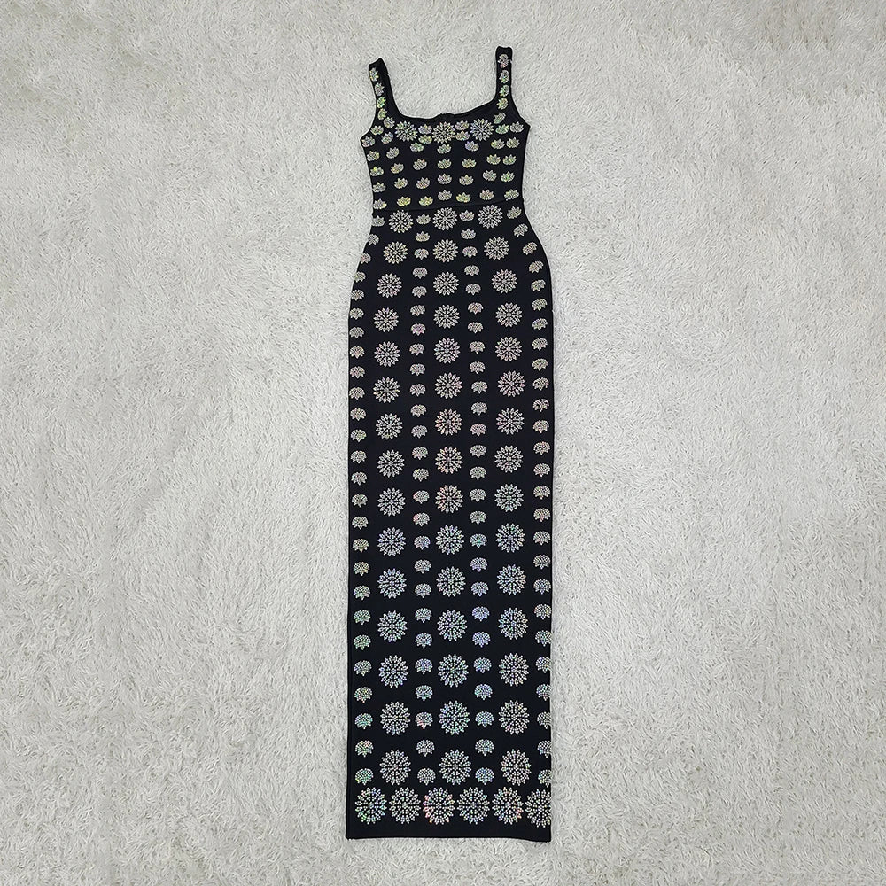 Square Neck Sleeveless Print Tight Maxi Bandage Dress