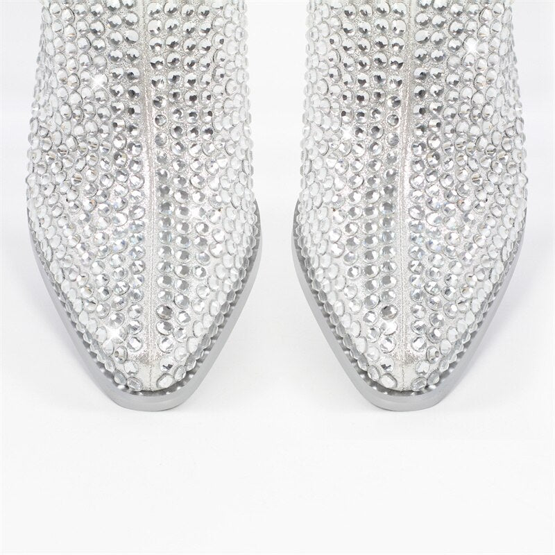 Pointed Toe Rhinestone Glitter Bling Diamond Ankle Boots