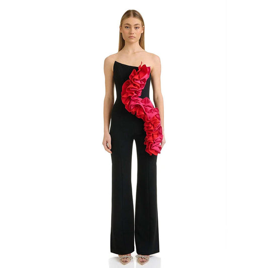 Ruffle Edge Without Shoulder Straps High Waist Wide Leg Bandage jumpsuit