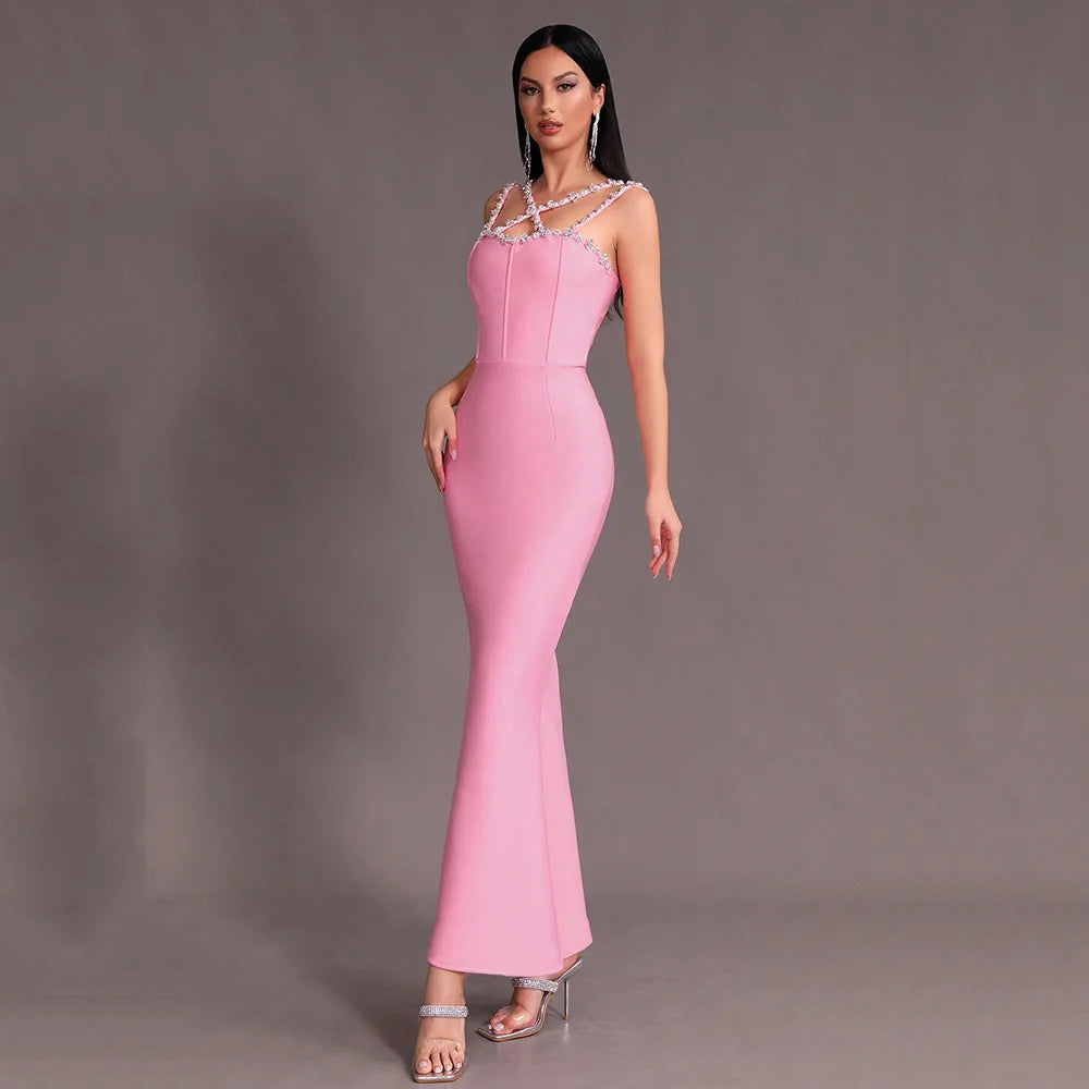 Sleeveless Luxury Diamond Mermaid Bandage Maxi Dress