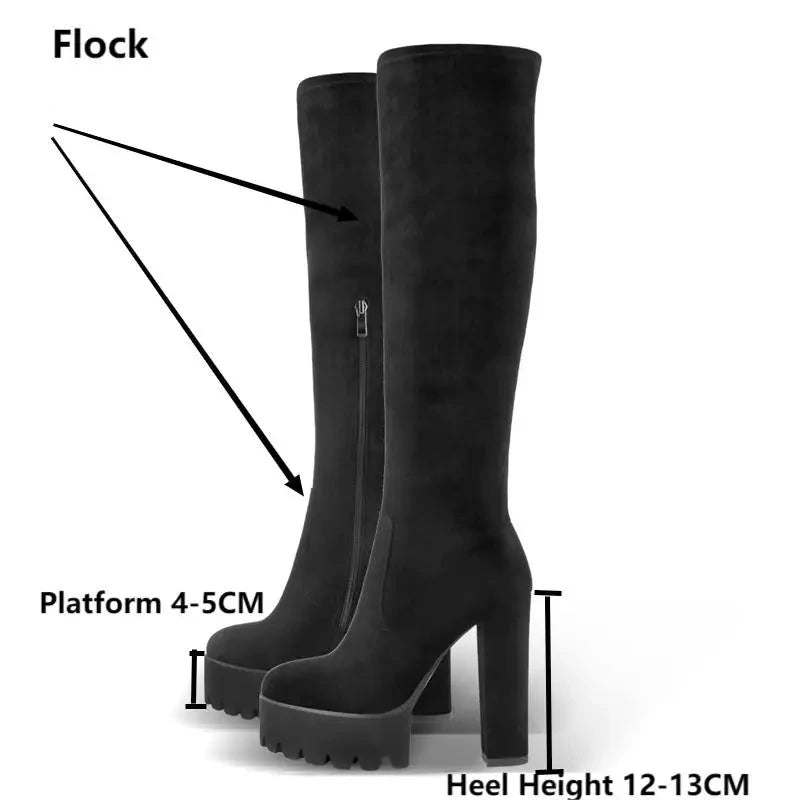 Platform Thick High Heel Round Toe Over The Knee Boots