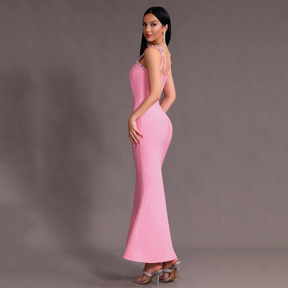 Sleeveless Luxury Diamond Mermaid Bandage Maxi Dress