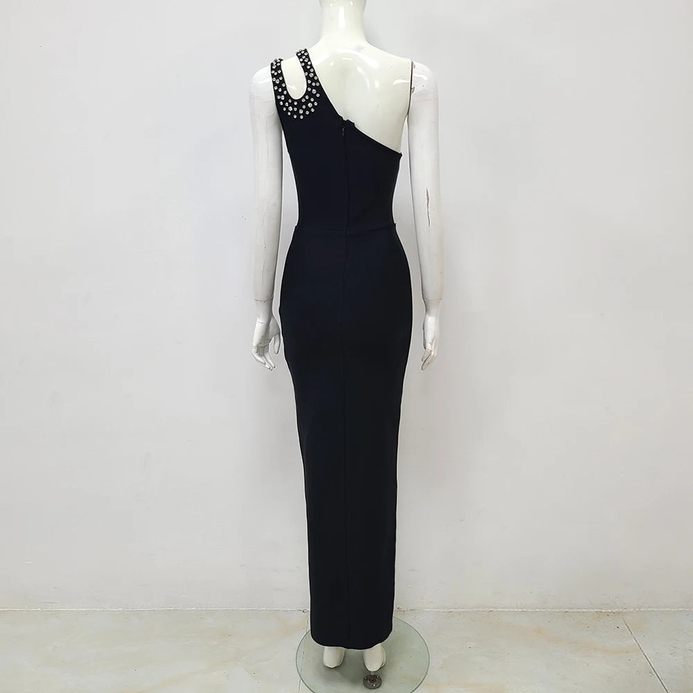 Open Back Diamond Tight One Side Split Bandage Maxi Dress