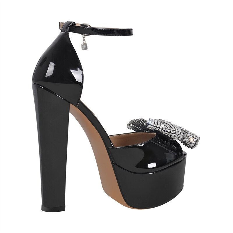Platform Butterfly-knot Round High Heels Ankle Strap Sandals