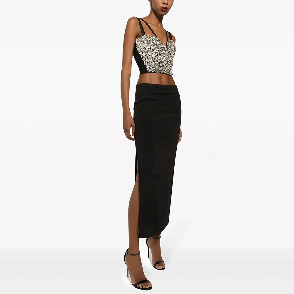 Diamond Decor Mini Top Bandage Tight Maxi Skirt Set