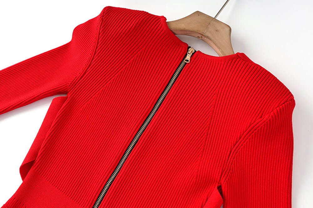 Deep V-Neck Knitted Long Sleeve Tight Maxi Dress