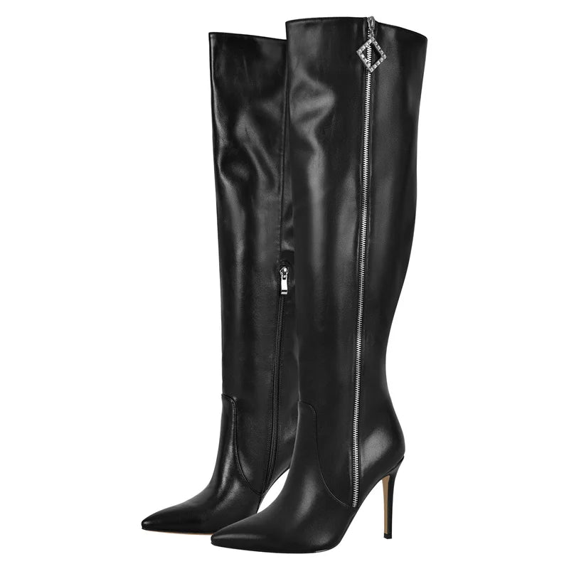 Pointed Toe Side Zipper Thin High Heel Over Knee High Boots