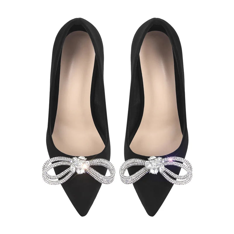 Pumps Pointed Toe Shiny Crystal Butterfly-knot High Heels Shoes