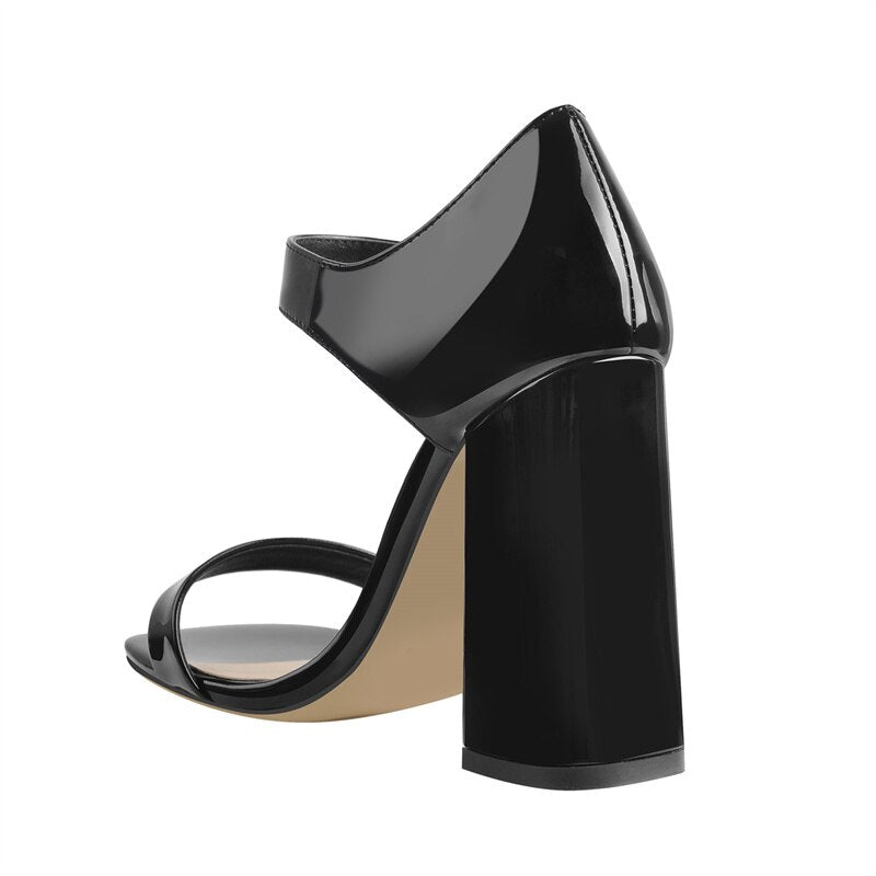 Patent Leather Buckle Cover Chunky High Heel Sandals