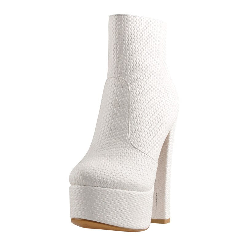 Round Toe Thick Round High Heel Platform Ankle Boots