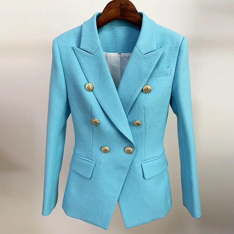 Town down Collar Long Sleeve Double Breasted Buttons Blazer