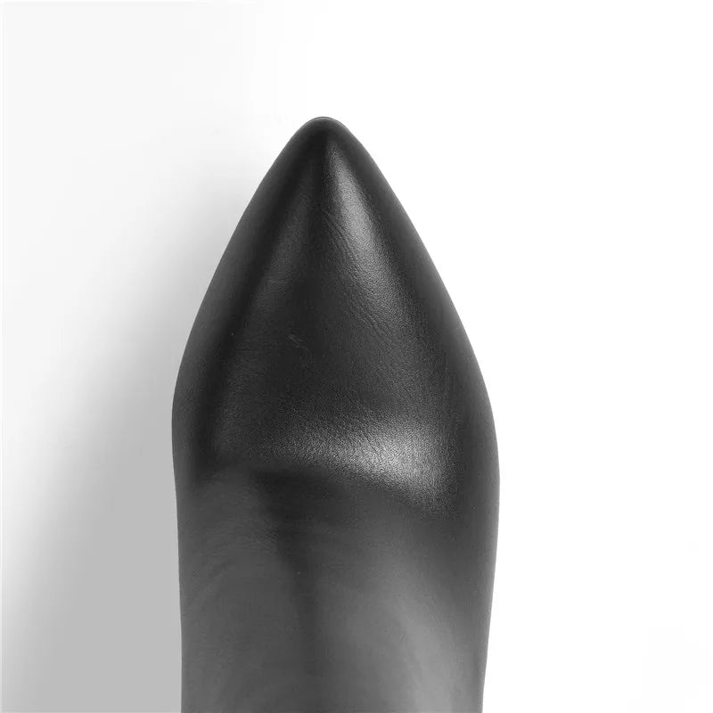 Pointed Toe Metal Heel Side Zip Over The Knee High Boots