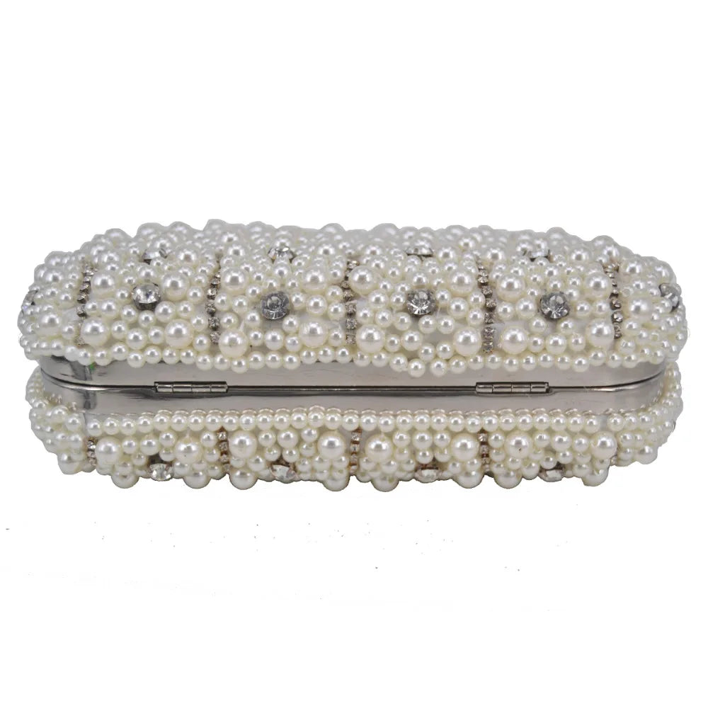 Pearl Finger Ring Clutch Beaded Chain Evening Clutch Bags