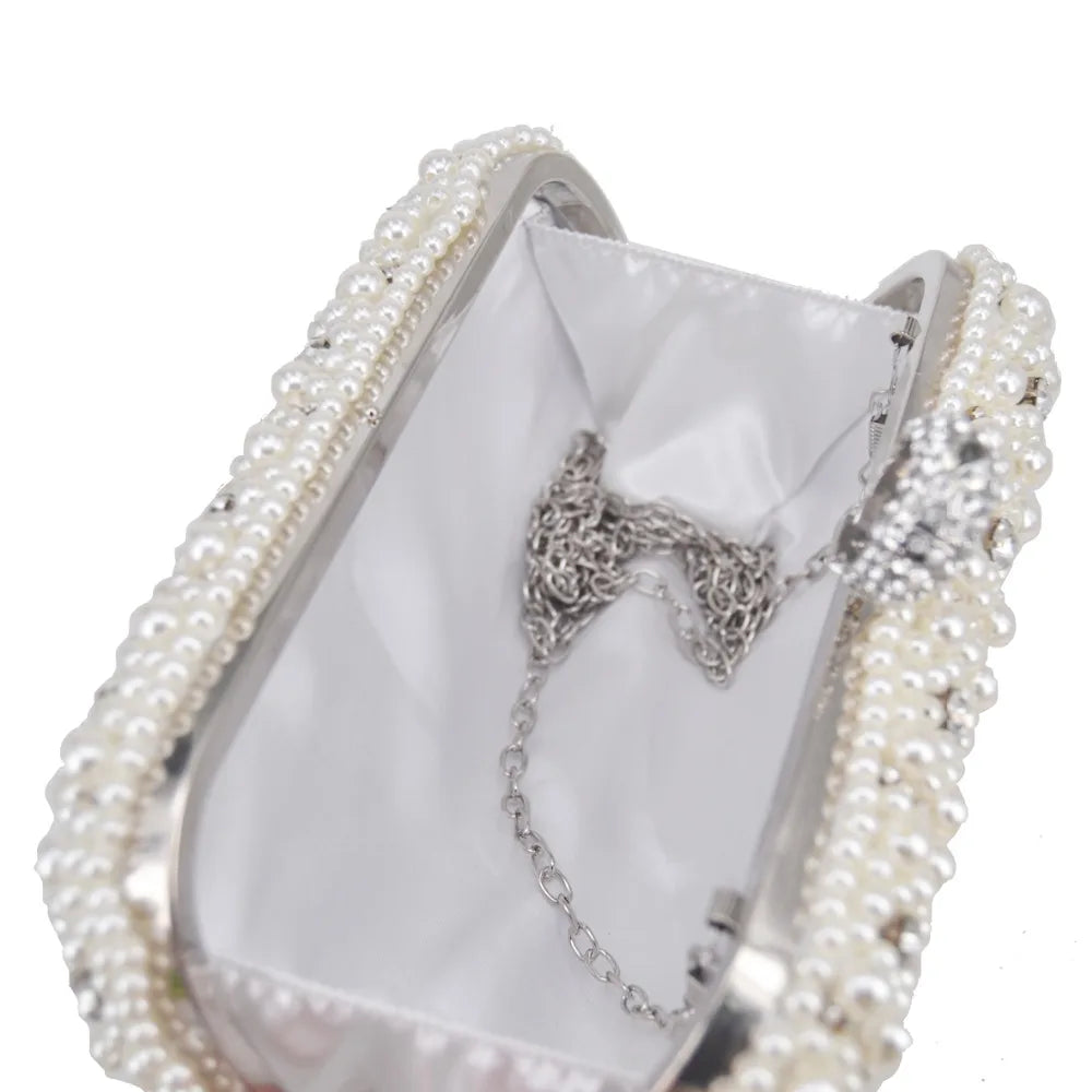 Pearl Finger Ring Clutch Beaded Chain Evening Clutch Bags