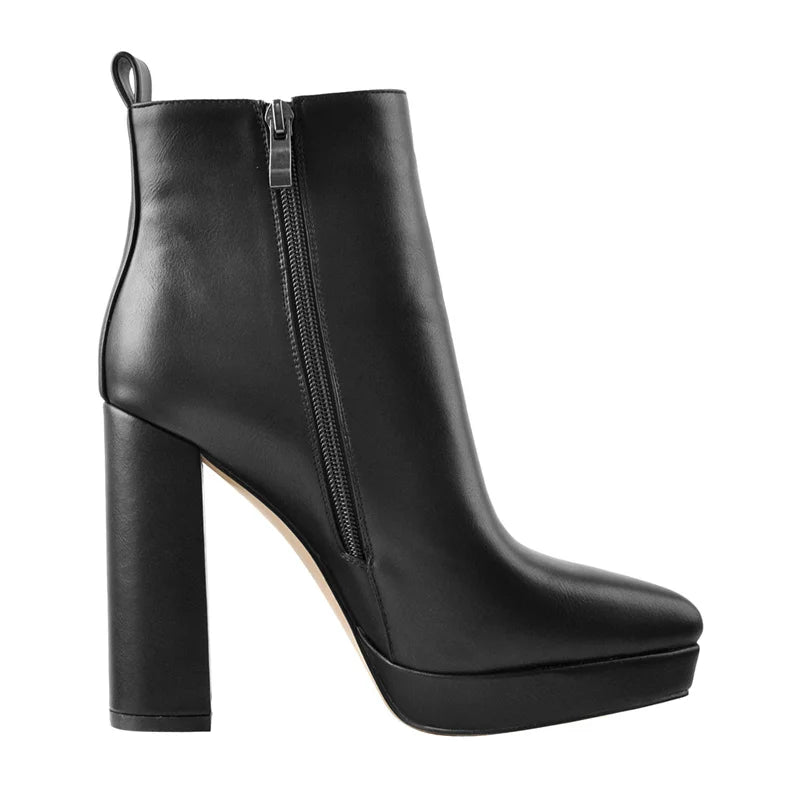 Pointed Toe Side Zipper Low Platform High Heels Ankle Boots