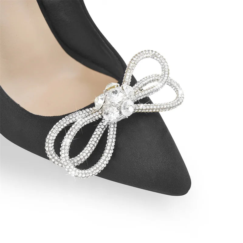 Pumps Pointed Toe Shiny Crystal Butterfly-knot High Heels Shoes