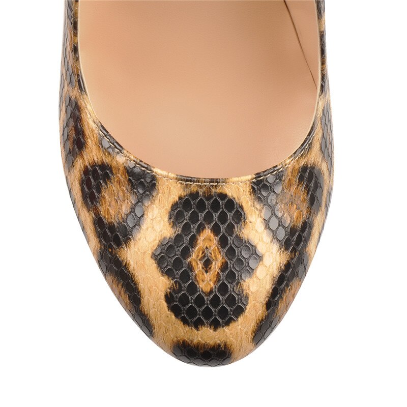 Leopard Print Round Toe Ankle Strap Pumps Wedges Sandals