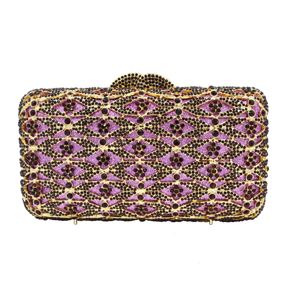 Crystal Diamond Hollow Out Floral Pattern Evening Clutch Bag