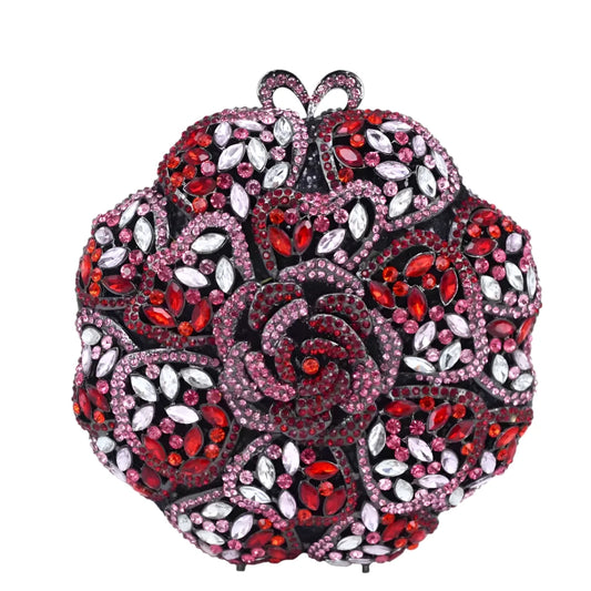 Round Flower Decor Luxury Crystal Evening Prom Clutch Bag