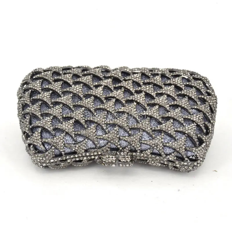 Floral Pattern Crystal Diamond Evening Clutch Bag