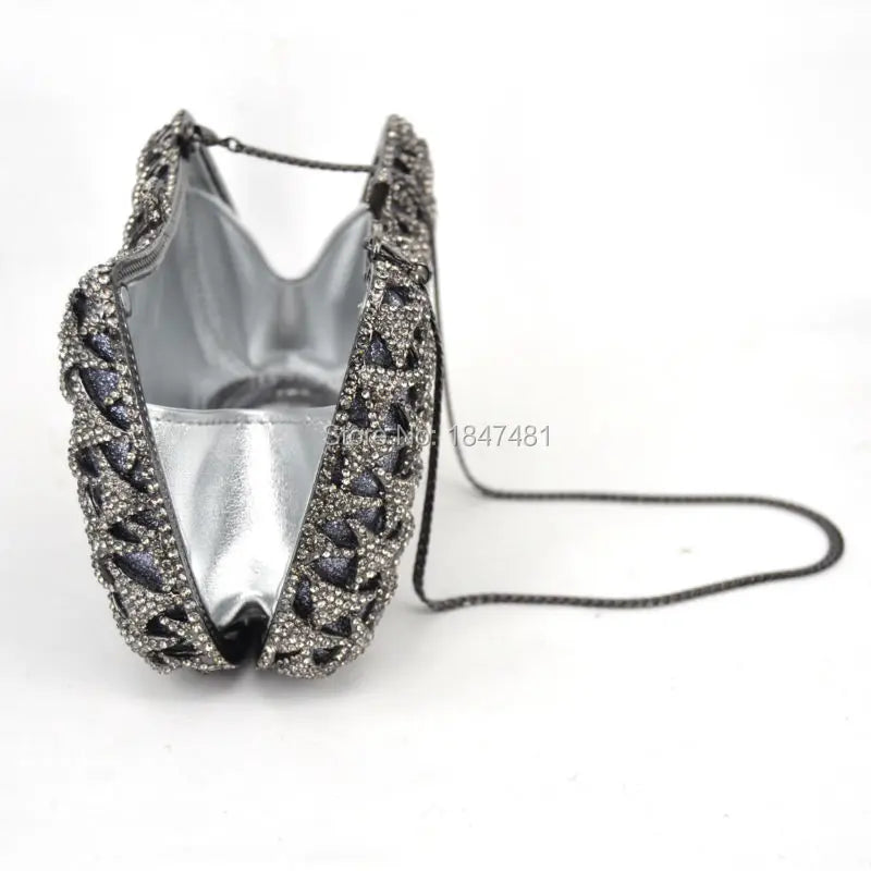 Floral Pattern Crystal Diamond Evening Clutch Bag