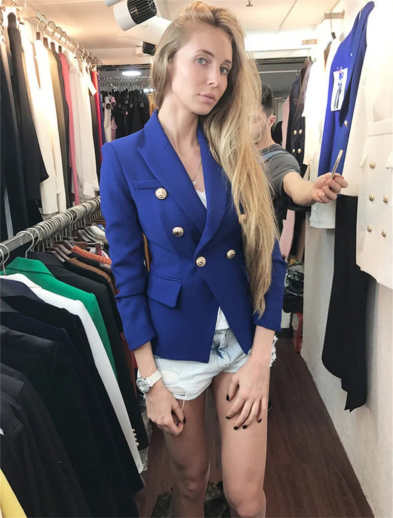 Town down Collar Long Sleeve Double Breasted Buttons Blazer