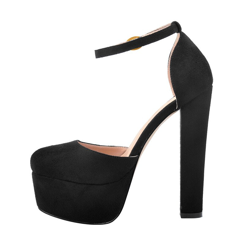 Platform Strap Round Toe Buckle Chunky High Heel Ankle Shoes