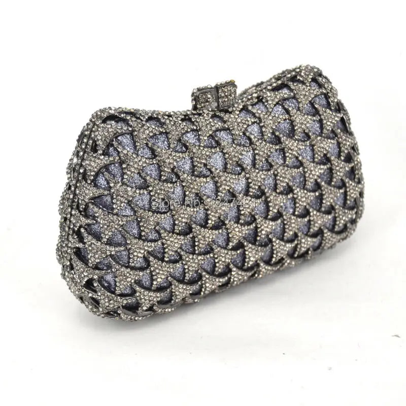 Floral Pattern Crystal Diamond Evening Clutch Bag