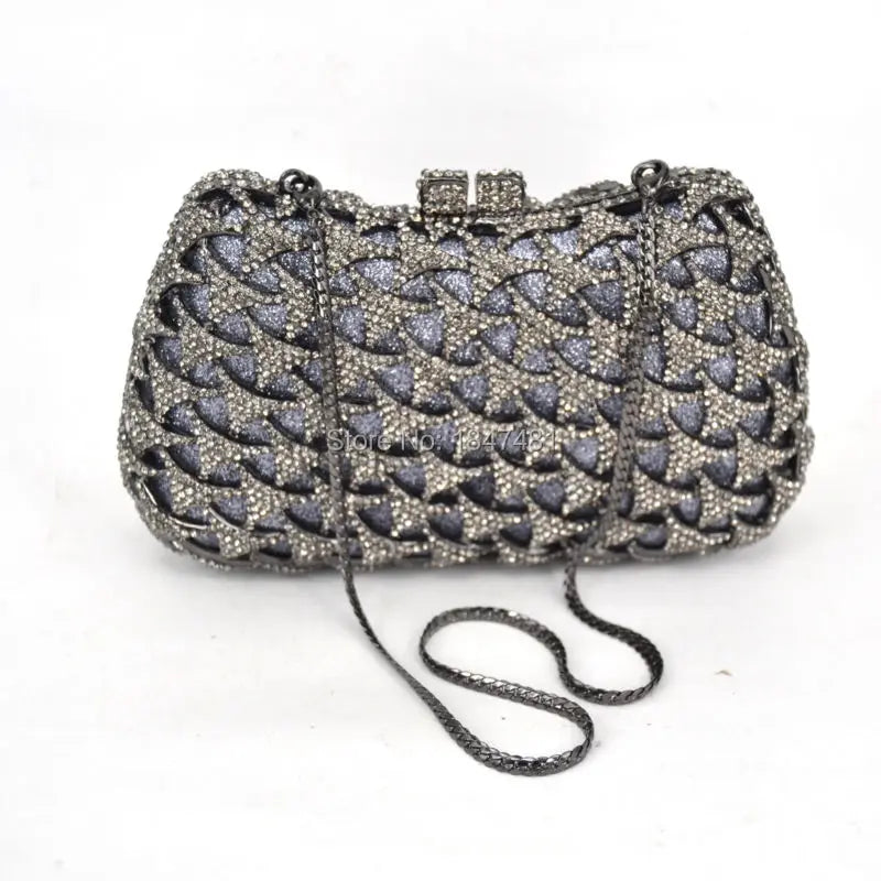 Floral Pattern Crystal Diamond Evening Clutch Bag