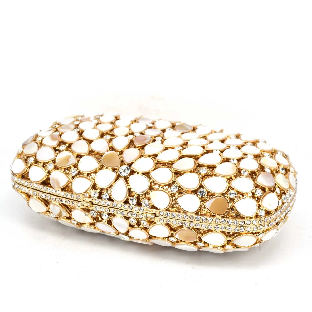 Crystal Diamond Hollow Out Pearl Soiree Clutch Bag