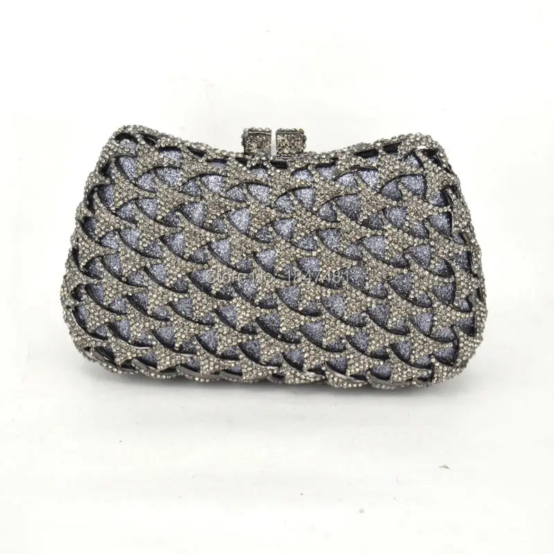 Floral Pattern Crystal Diamond Evening Clutch Bag