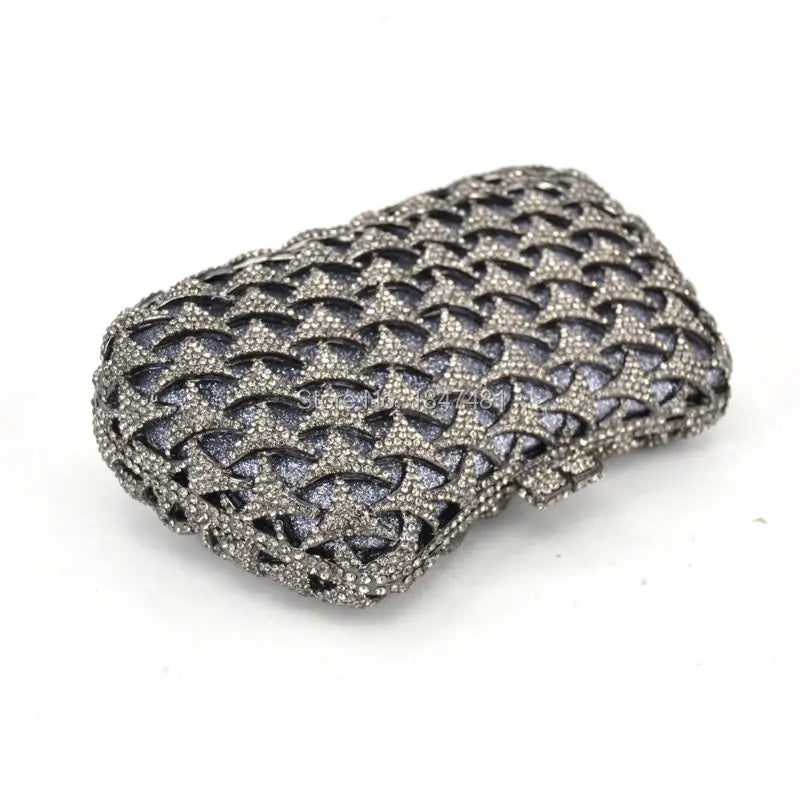 Floral Pattern Crystal Diamond Evening Clutch Bag