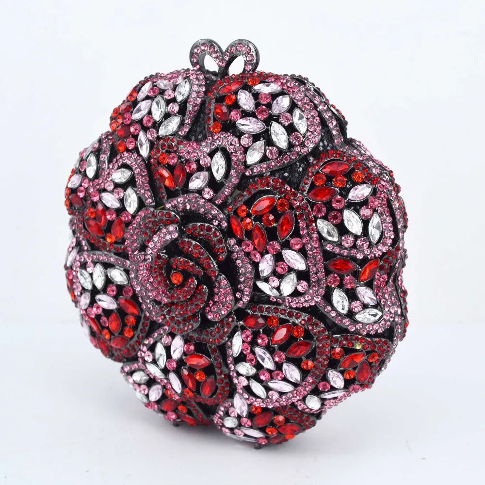 Round Flower Decor Luxury Crystal Evening Prom Clutch Bag