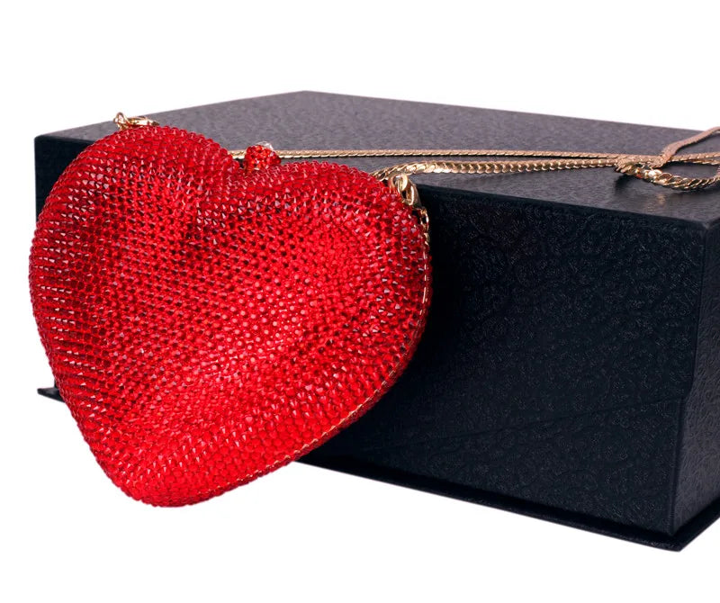 Deluxe Crystal Diamond Heart Shaped Evening Clutch Bag