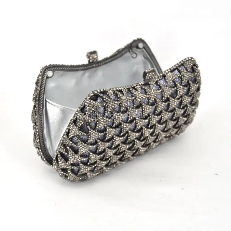 Floral Pattern Crystal Diamond Evening Clutch Bag