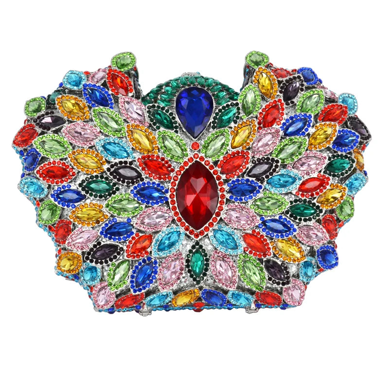 Hollow Out Multicolour Large Stones Crystal Rhinestones Diamond Clutch Bag