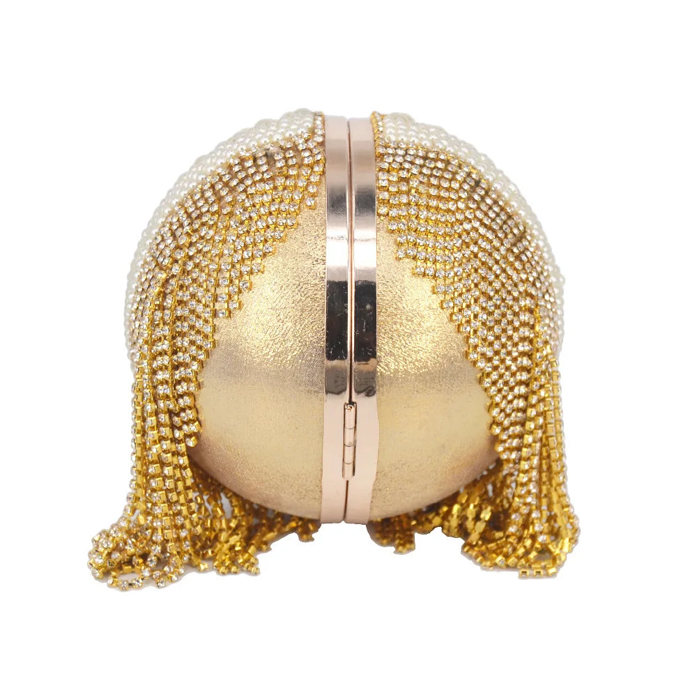 Pearl Circular Ring Wristlets Crystal tassels Ball Clutch Bag